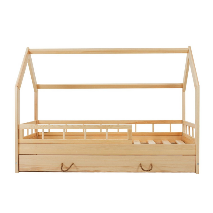 Wooden house cot with chest of drawers and sides 80x160 cm