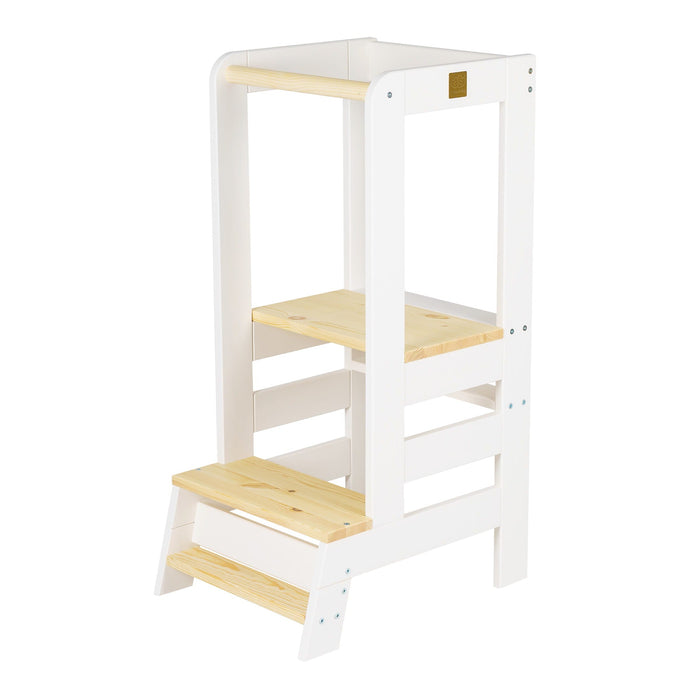 Montessori Tower in Wood and White MeowBaby