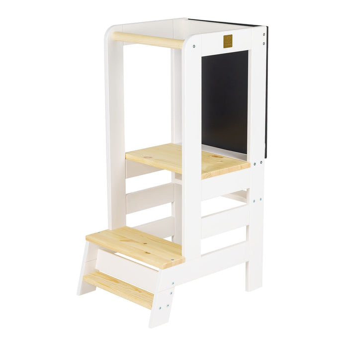 Wooden and white Montessori tower with MeowBaby board