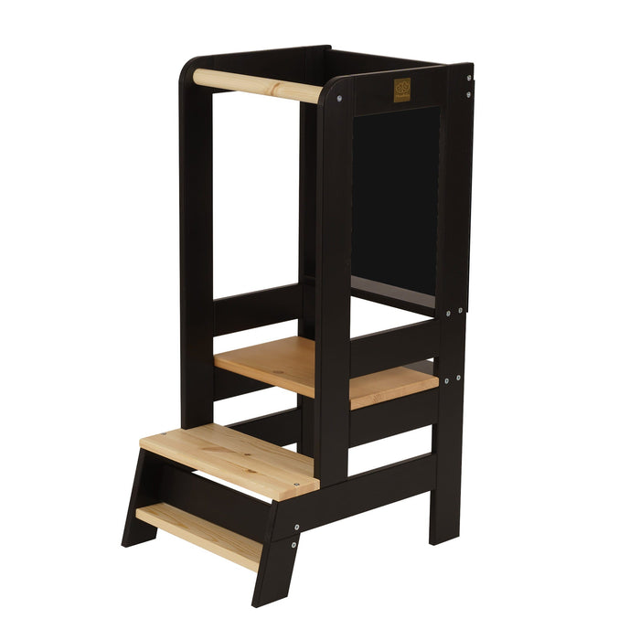 Wooden and black Montessori tower with MeowBaby board