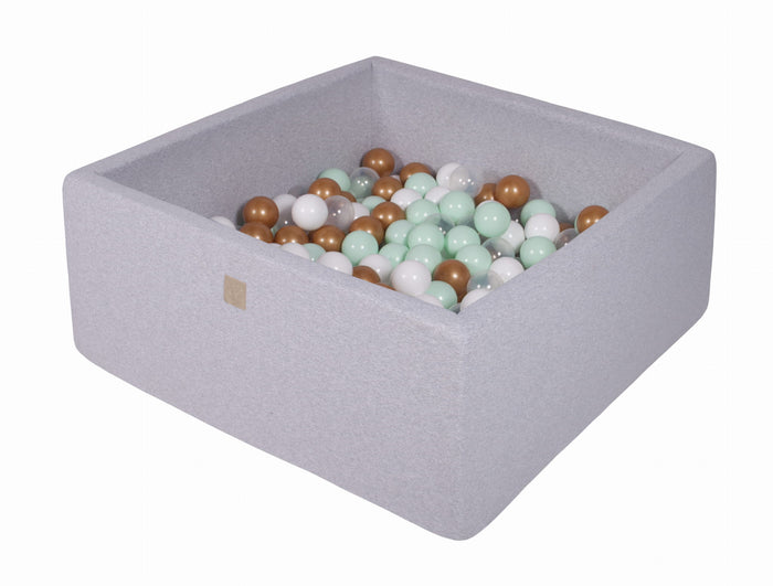 Square Pool with White, Gold, Transparent and Mint Balls MeowBaby - My Montessori Bed