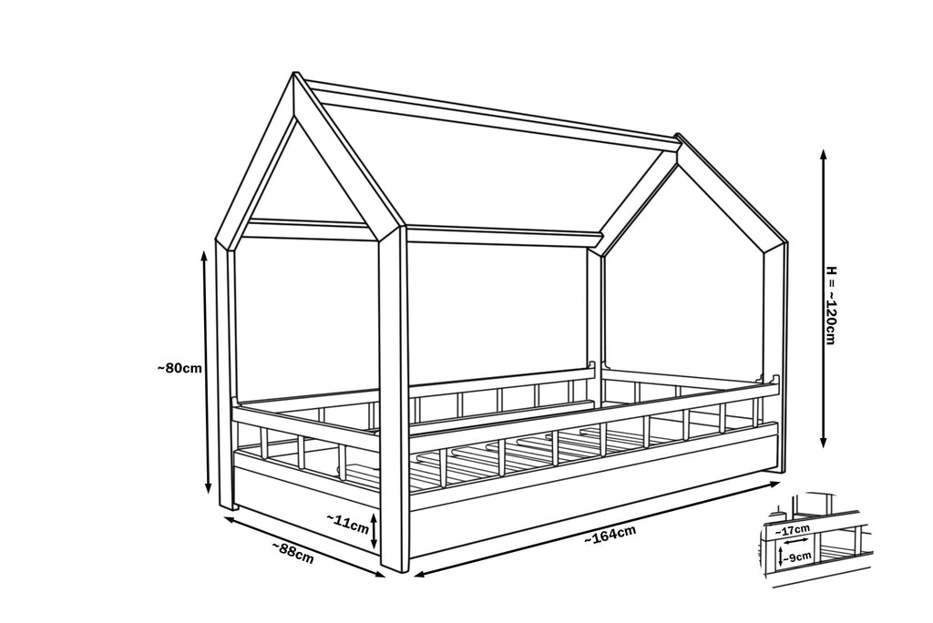 Montessori House Cot with Complete Side 80x160 cm in Wood